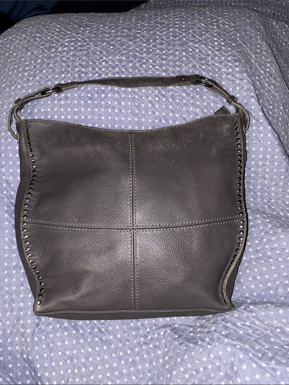 The Sak Silverlake Gray Brown Studded Leather Purse Shoulder Bag